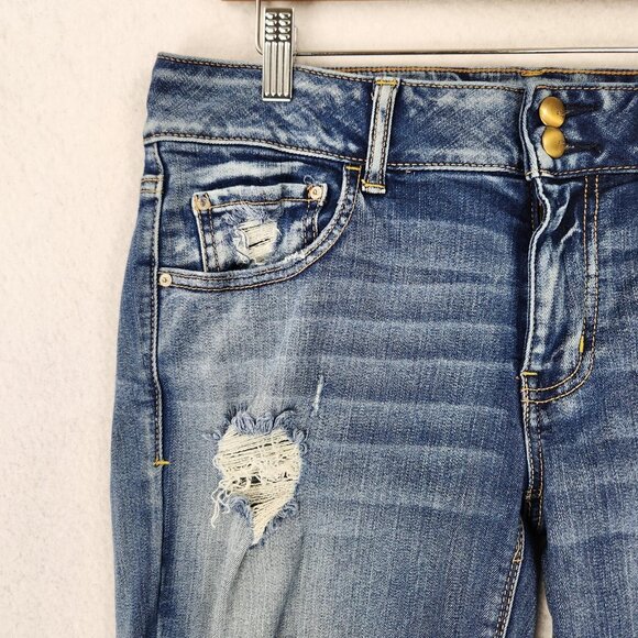 American Eagle Jeans Womens 12 Blue Artist Flare Distressed Mid Rise Stretch - Picture 2 of 13